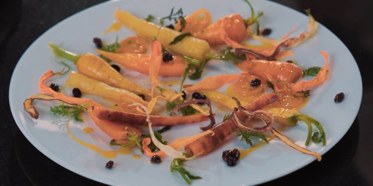 Steamed young carrots with turmeric and kumquat by Eric Briffard